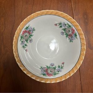 1950s Yamastu Peach Lusterware Opalescent Purple and Pink Floral Bowl Japan